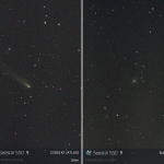 Komety C/2025 K1 (Atlas) a 3I/Atlas na nepříliš dobré obloze v Plzni. U 3I/Atlas je vlevo dole galaxie NGC 4454.