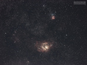 mlhoviny M8 Laguna a M20 Trifid v souhvězdí Střelce